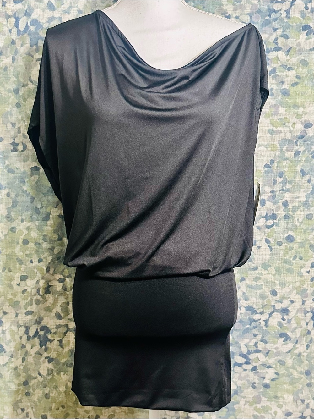 NWT Derek Heart Black Dolman Sleeve Tunic Dress Cowl Neck Blouson Size M